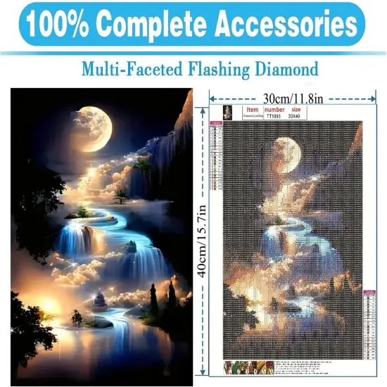 Waterfall Diamond Art Kits for Adults,DIY Moonlight Diamond Painting Kits for Adults Beginners,5D Full Drill Landscape Diamond Dots with Diamond Gem Art and Crafts for Wall Decor 12x16inch {4}