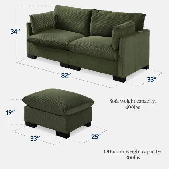 Best Choice Products 82in Modular Sectional Pillowtop Sofa w/ Ottoman & Storage Moss Green {2}