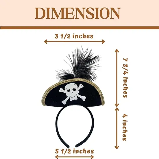 4E's Novelty Black Pirate Headband Hat for Women & Girls &ndash; Mini Pirate Hat with Skull & Feather &ndash; Halloween Pirate Costume Accessories for Adults & Kids, Caribbean Cosplay, Dress Up Party Headwear {3}