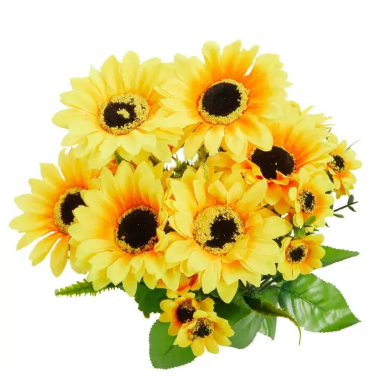 2 Bunches Artificial Sunflowers with Stems for Faux Floral Arrangements, Fake Sunflowers for Home Decor, Kitchen, Table Centerpieces, and Wedding Decor (6x7x14 in) Yellow {1}