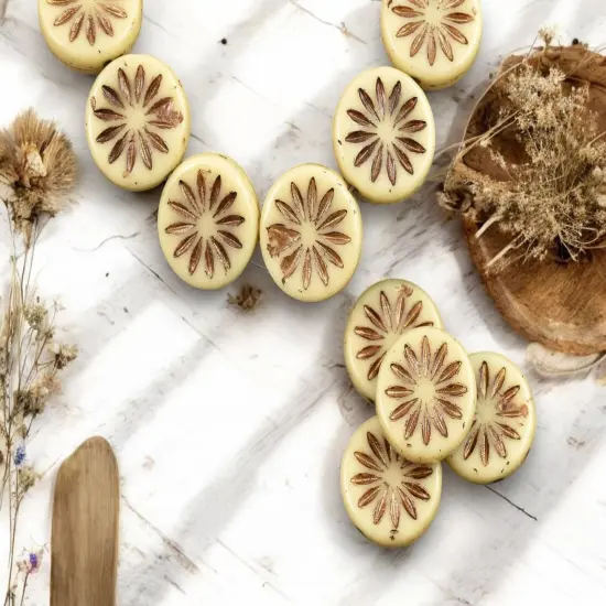 *12* 12mm Dark Bronze Washed Opaque Ivory Aster Flower Coin Beads {2}