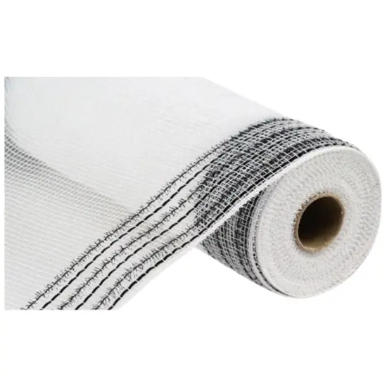 10.5" Border Stripe Tinsel Mesh Ribbon: White/Black (10 Yards) {3}