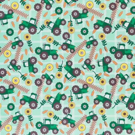Mook Fabrics Farm Tractors Printed PUL Fabric [60 in. Wide] - By The Yard Green {1}