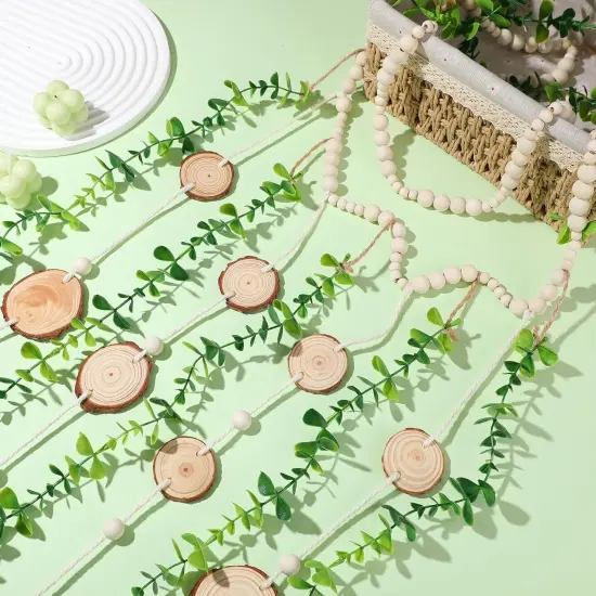 Hanging Eucalyptus Boho Wall Decor 36 x 36 Boho Wall Hanging Wooden Bead Garland {3}