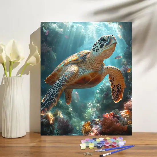 Sea Turtle Paint by Numbers Kit for Adults Beginner Animal Oil Painting Kit for Gifts Home Wall Decor 16x20 Inch {2}