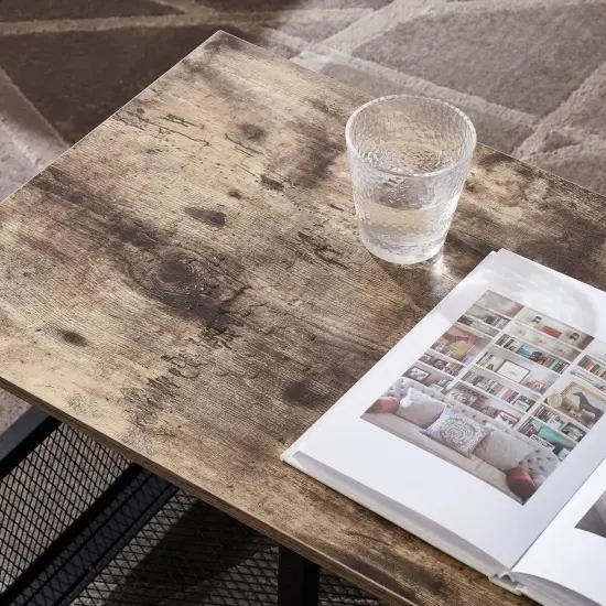 Engineered Wood TV Stand with Black Metal Frame, Mesh Shelves and Adjustable Feet Grey {3}