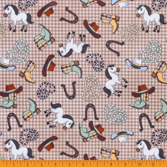 Mook Fabrics Littlest Rodeo Printed PUL Fabric [60 in. Wide] - By The Yard Brown {3}