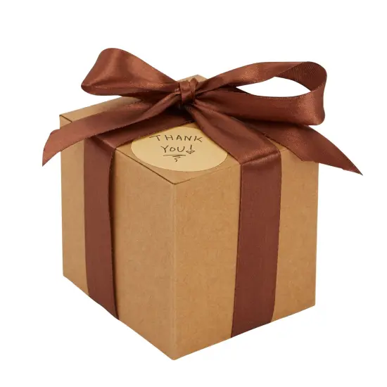 50-Pack Brown Kraft Paper Gift Boxes, 3x3x3-Inch Boxes for Party Favors with 2 Rolls of 72-foot x 0.75-Inch Satin Ribbon in 2 Colors with 50 Round Gold 1.5-Inch Stickers {6}