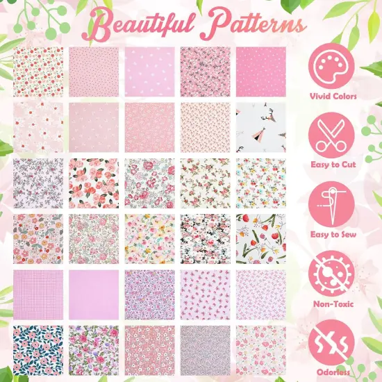 30 Pcs 10" Quilting Cotton Fabric Squares Floral Precut Fabric Square Sheets {5}