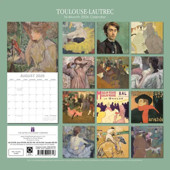 The Gifted Stationary 2026 Square Wall Calendar, Toulouse-Lautrec, 16-Month Arts and Antiques Theme Hanging Calendar with 180 Reminder Stickers, Month Planner for Home or Creative Spaces (12x12 In) Multicolor {4}