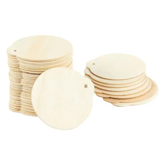 Juvale 48 Pack 3 Inch Wooden Circles for Holiday Crafts, DIY Wooden Circle Ornaments, Blank Wood Disks for Christmas Tree Decorations, 2.8 x 0.08 x 3 Inches Brown {1}