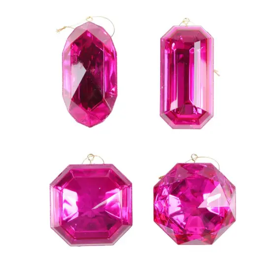 4&ndash;5&Prime; Pink Rectangle Jewel Glitter Ornaments - Set for 4 {1}