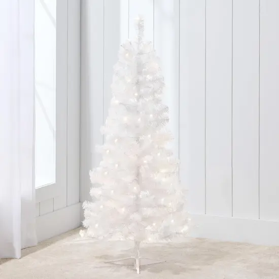 4ft Pre Lit Christmas Tree Mini Artificial Tree with Twinkling LED Lights for Bedroom or Apartment White {1}