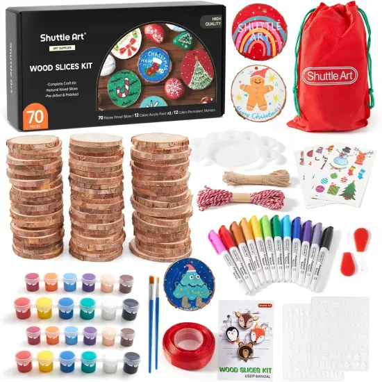 Natural Wood Slices 70 PCS 2.8-3.1 Inches Craft Wood Ornament Kit {1}