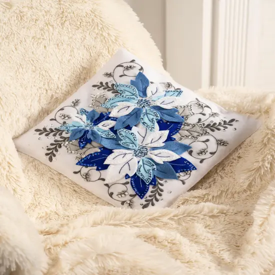 Bucilla Felt Pillow Applique Kit 12" Square-Winter Blue Poinsettia {3}