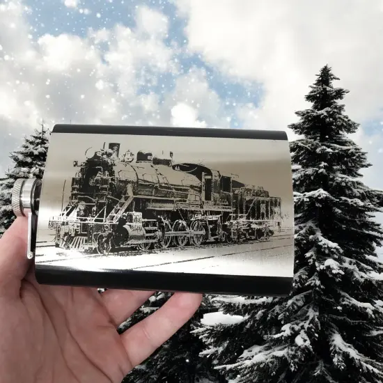 8oz BLACK Steam Locomotive Flask Train Novelty {5}