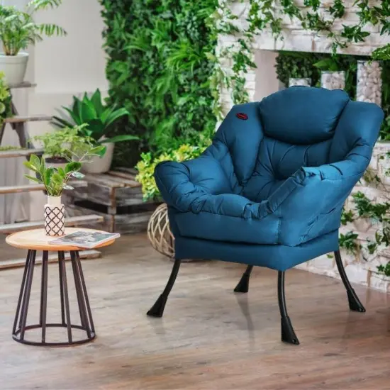 Modern Soft Polyester Fabric Accent Chair with High-Density Cushioning and Side Storage Pocket Navy Blue {3}