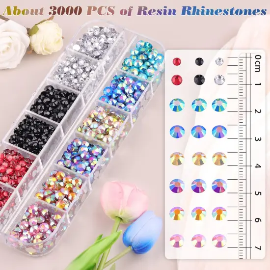 2 Boxes of 4500 PCS Rainbow Flatback Rhinestones with 3PCS B7000 Glue - Multicolor {3}