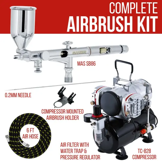 High Precision Detail Control Dual-Action Side Feed Airbrush Set with Twin Cylinder Piston Airbrush Compressor with Air Storage Tank {2}