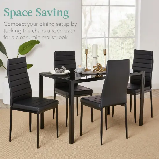 Best Choice Products 5-Piece Kitchen Dining Table Set w/ Glass Tabletop, 4 Faux Leather Chairs Black {6}