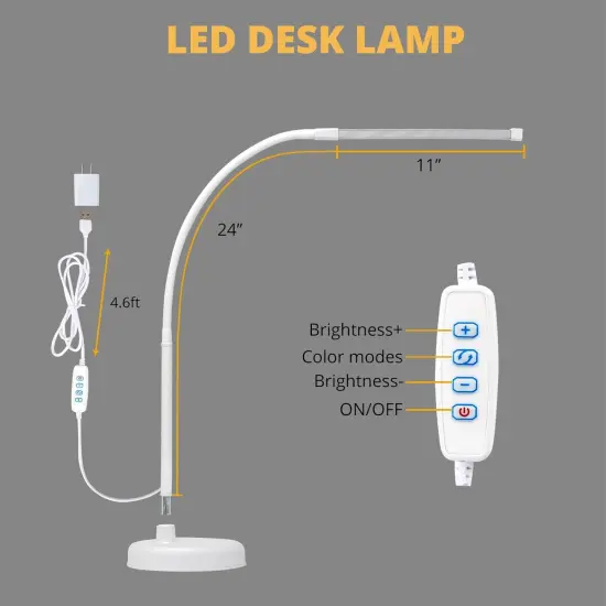 LED Desk Lamp, Swing Arm Architect Task Lamp with Long Flexible Gooseneck, Heavy Base, 3 Color Modes, 10 Brightness Levels, and USB Adapter, Desk Light for Home/Office/Drafting/Reading {5}