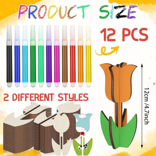 36 Pcs Summer Crafts Set 24 Wooden Flowers to Paint {2}