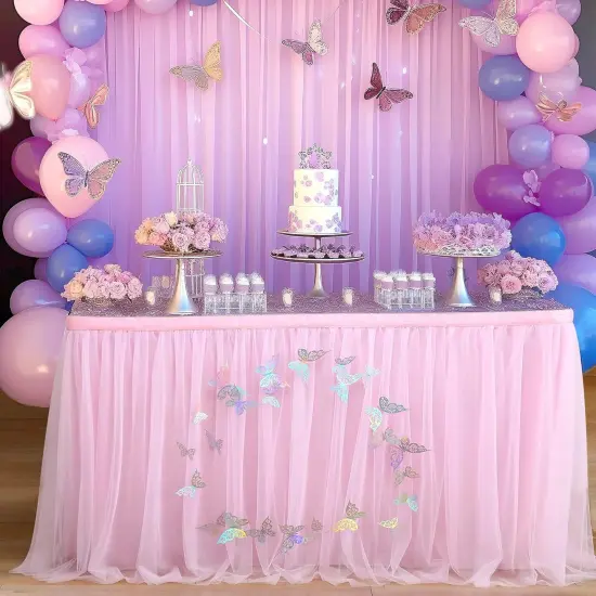 6ft Pink Butterfly Table Skirt {2}