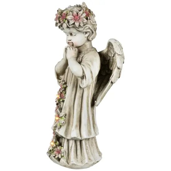 Northlight LED Lighted Praying Cherub with Flowers Statue - 16" Ivory {4}
