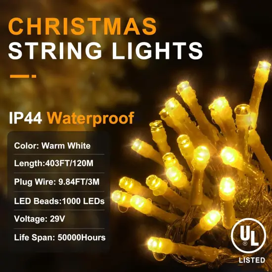 1000 LED Christmas String Lights - 403FT (Warm White) {5}