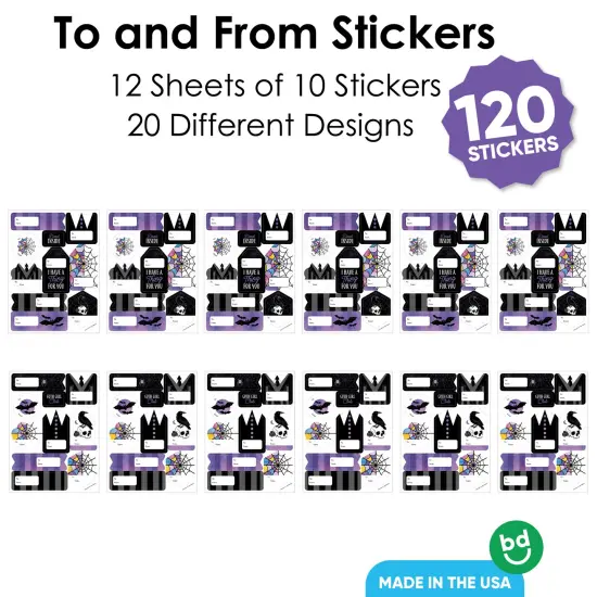 Big Dot of Happiness Goth Girl Assorted Halloween or Gothic Birthday Party Gift Tag Labels, To and From Stickers - 12 Sheets - 120 Stickers {7}