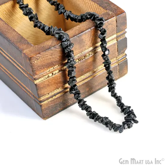Black Tourmaline Chip Beads, 34 Inch, Natural Chip Strands, Drilled Strung Nugget Beads, 3-7mm, Polished, GemmartUSA (CHKT-70001) {4}