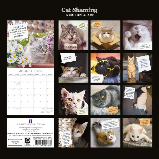 The Gifted Stationary 2026 Square Wall Calendar, Cat Shaming, 16-Month Humor Theme Hanging Calendar with 180 Reminder Stickers, Month Planner for Home, or Creative Spaces, 12x12 In Multicolor {4}