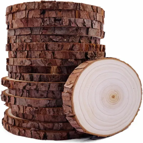 Unfinished Natural Wood Slices with Bark 20 Pcs 3.5-4 inch Craft Wood kit {1}