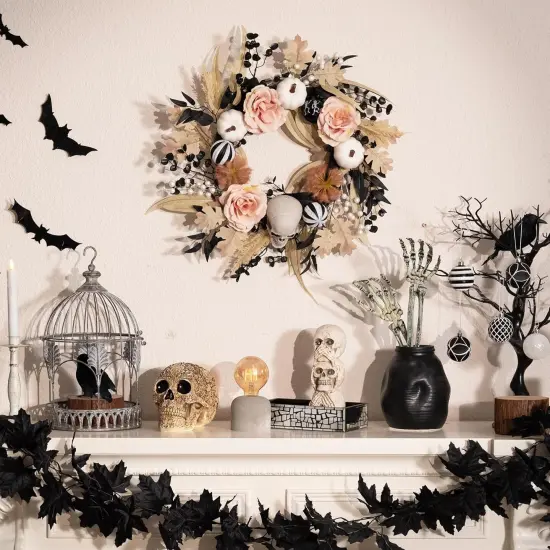 Halloween Wreath for Front Door with Lights {3}