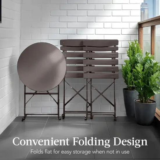 Best Choice Products 3-Piece Small Bistro Set, Folding Patio Furniture Set of 2 Chairs and Table Taupe {5}