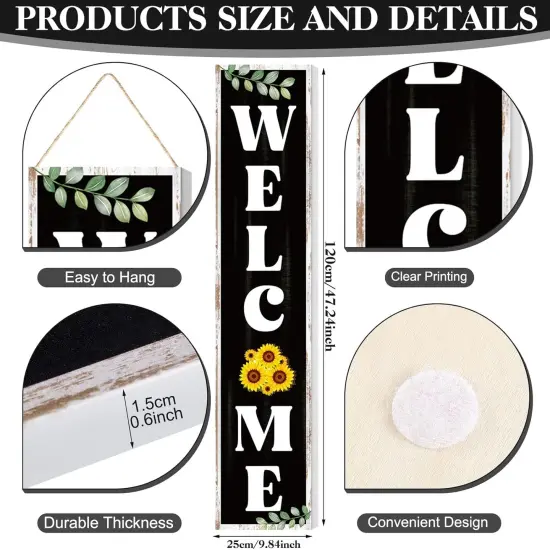 Welcome Sign for Front Door 47 x 9.8 Inch Standing Wooden Sign with 20 Interchangeable Icons {2}