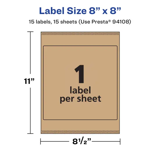 Avery Kraft Brown Square Labels with Sure Feed, 8" x 8" {5}