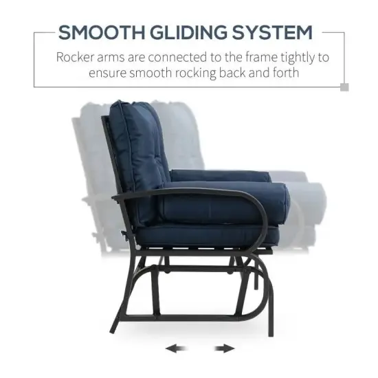 Steel Porch Glider Chair Loveseat with Cushions and Smooth Rocking Motion Navy-Blue {3}