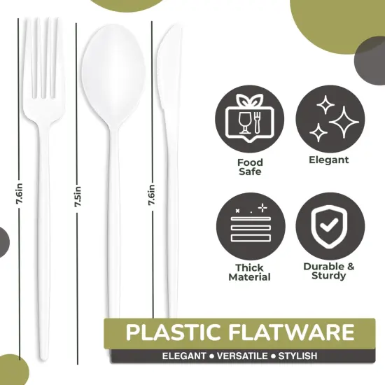 Trendables Disposable Silverware Set - Wedding Plastic Cutlery Dinnerware - Includes modern Forks, Plastic Spoons, disposable Knives - reflective Plastic Utensils Party Set {2}