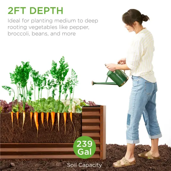 Best Choice Products 8x2x2ft Outdoor Metal Raised Garden Bed, Planter Box for Vegetables, Flowers, Herbs Wood Grain {2}