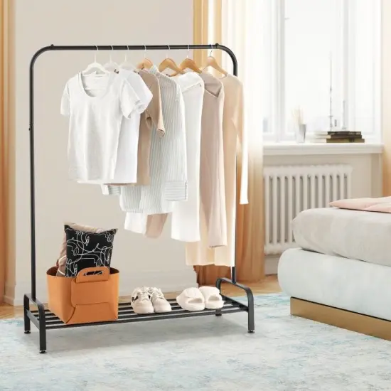 Heavy Duty Metal Garment Rack Clothes Hanging Rod with Bottom Storage Shelf {5}