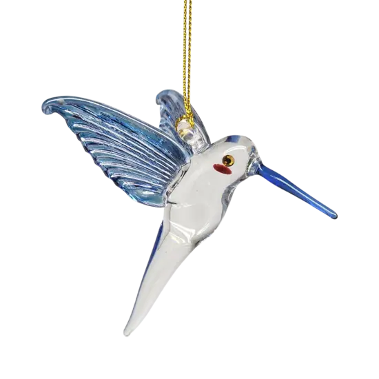 Feeding Hummingbird Glass Ornament - Blue Wings / Blue Tail / Blue Beak {2}