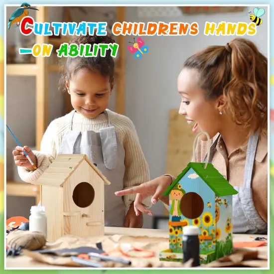 2 Pack Birdhouse Kit DIY Wooden Bird House with Paint and Paintbrushes {5}