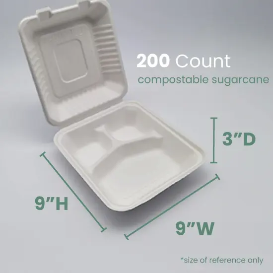Northlight 200-Count Single Compartment Hinged White Take Out Containers - 9" {6}
