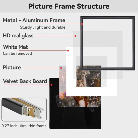 6x6 Picture Frame Set of 4, Black Thin Metal, Square Picture Frames for Wall and Table, Aluminum Photo Frame Fit 5x5 with Mat or 6 X 6 without Mat（4 Pack） {5}