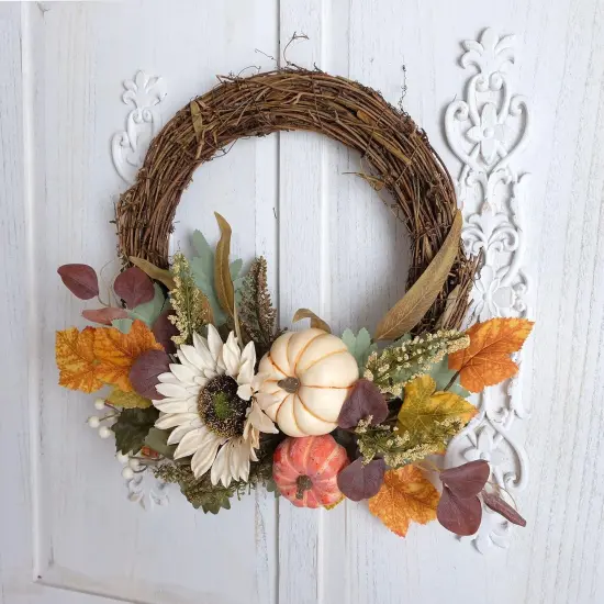 12" Fall Harvest Pumpkin and Sunflower Wreath {5}