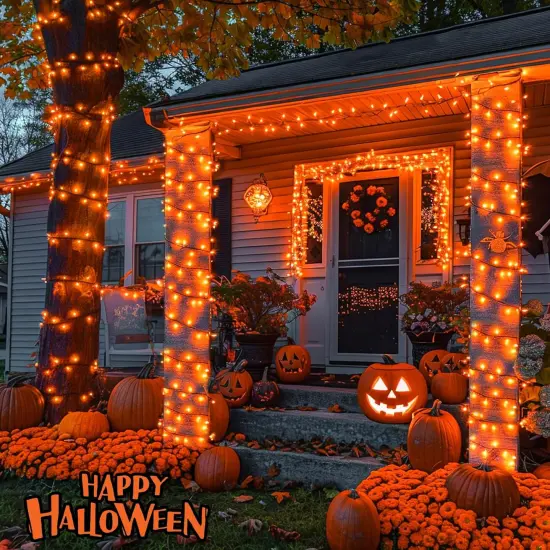91.5ft Orange Halloween Lights Outdoor Waterproof {4}