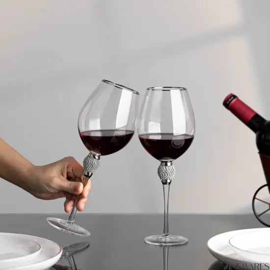 Rimmed Red Wine Glasses with Diamond Rhinestone Accent - 18 oz, 10 Inches Tall - Perfect Toasting Glasses for Bride and Groom, Great for Party, Wedding Anniversary and Special Occasion {4}