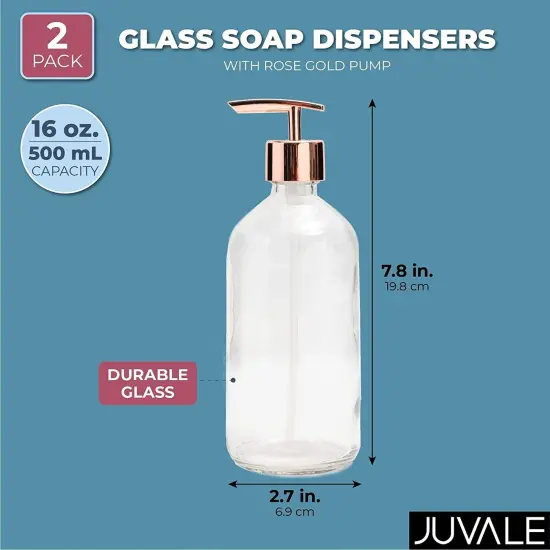 Juvale Clear Glass Soap Dispenser with Rose Gold Pump (16 oz, 2 Pack) {2}