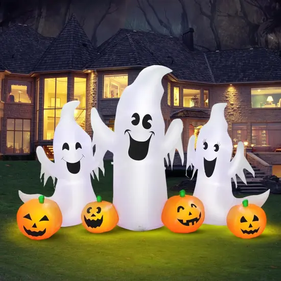 7FT Length Halloween Inflatable Ghosts and Pumpkins, 3 Ghosts Inflatables with Led Lights {1}